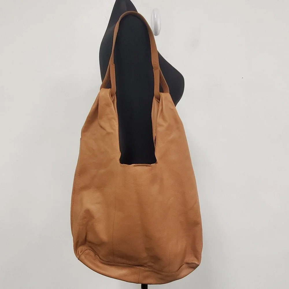 Lucky Brand Womens Large Leather Hobo Shoulder Bag Brown Western Boho Hippie